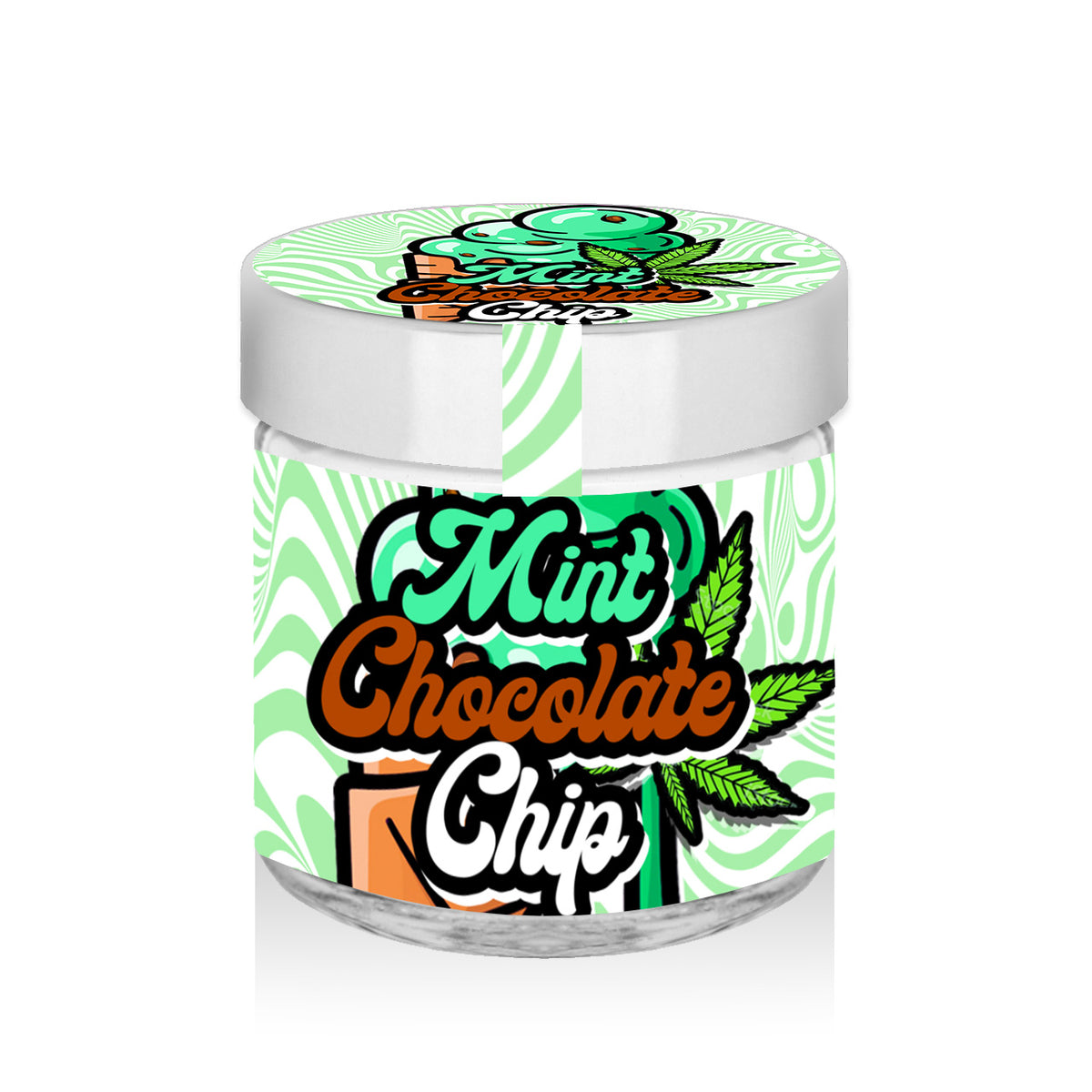 Mint Chocolate Chip 60ml Glass Jars Stickers 3 5g Green Buddha