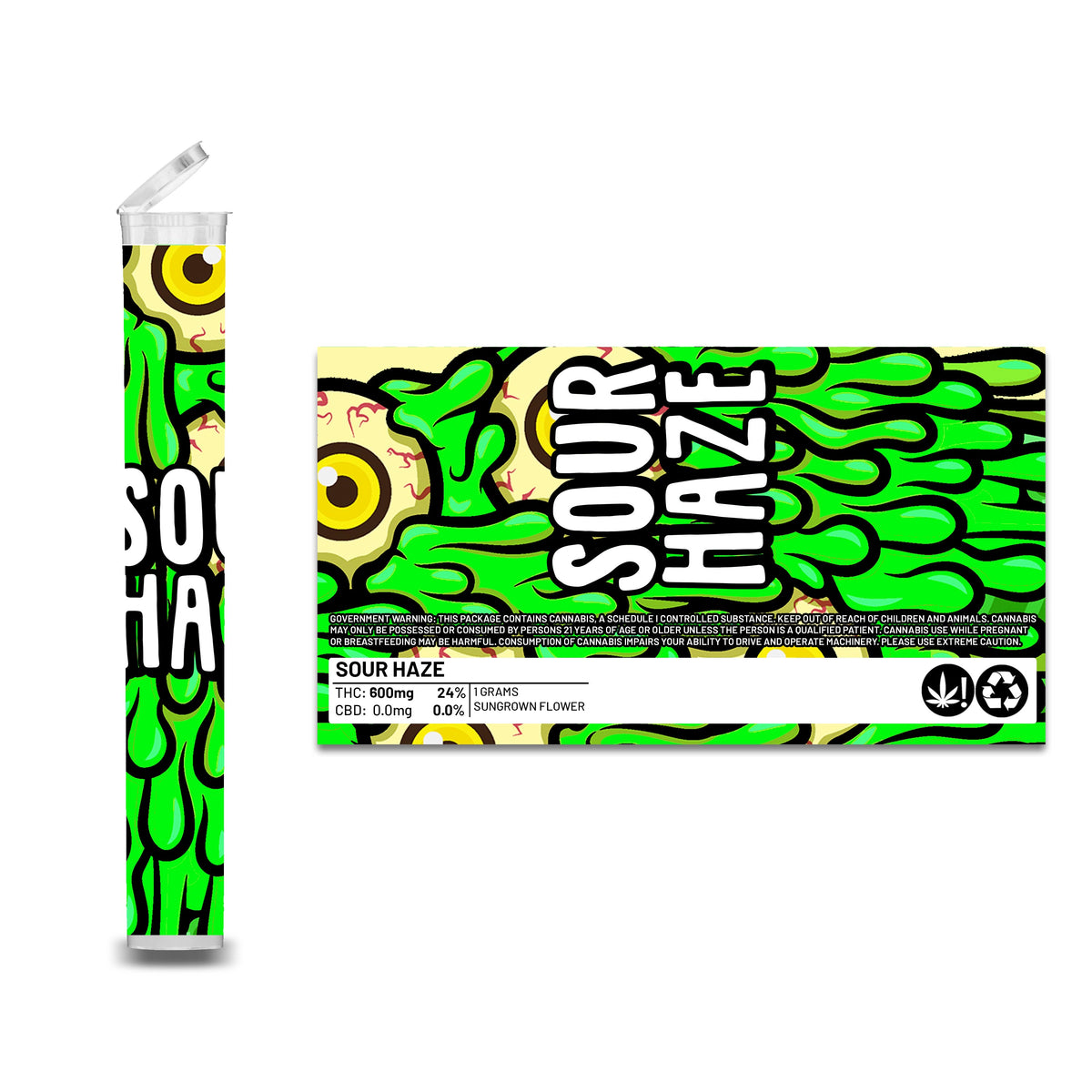 Sour Haze Pre Roll Pop Tops 1g Green Buddha Packaging