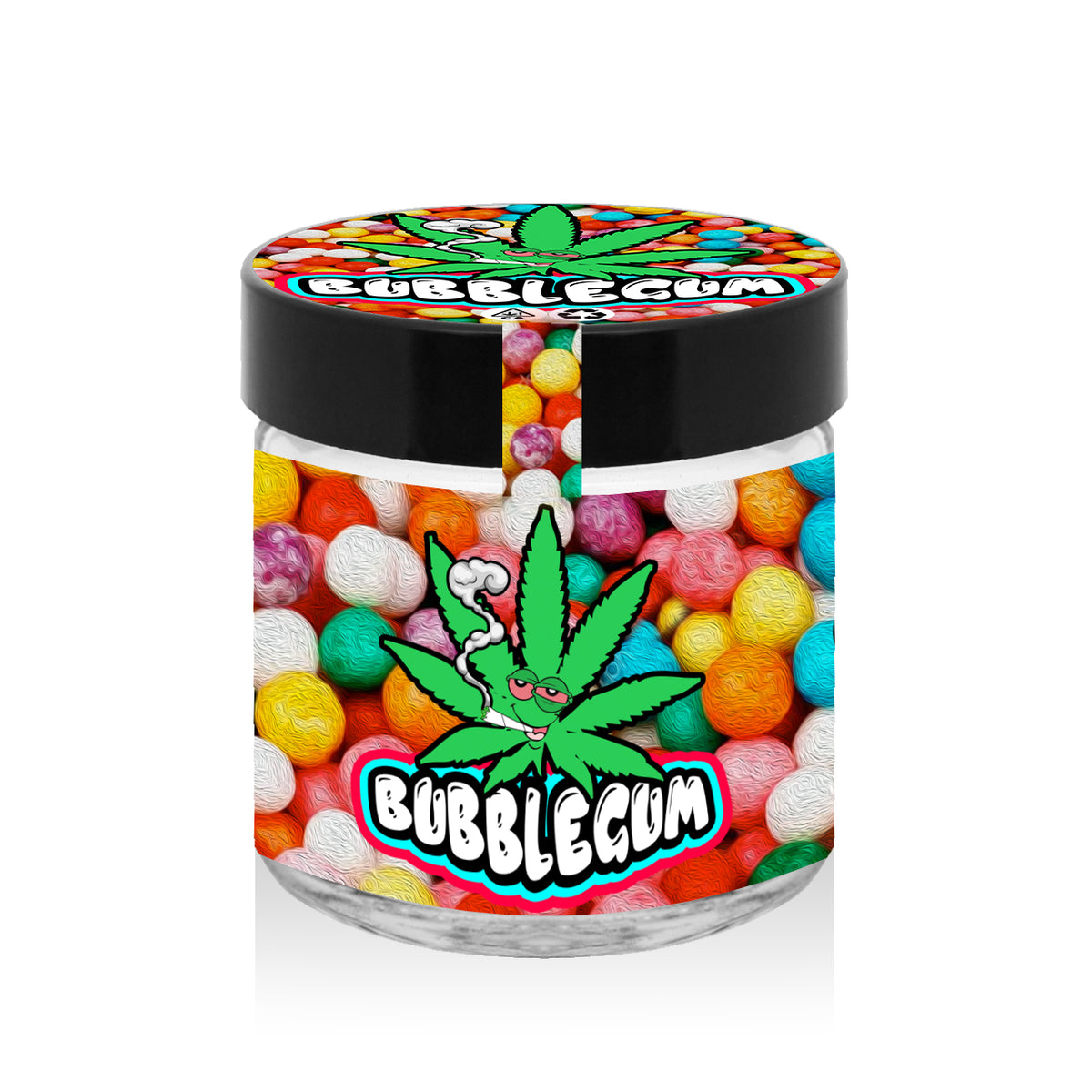 Bubblegum 60ml Glass Jars Stickers 3 5g Green Buddha Packaging