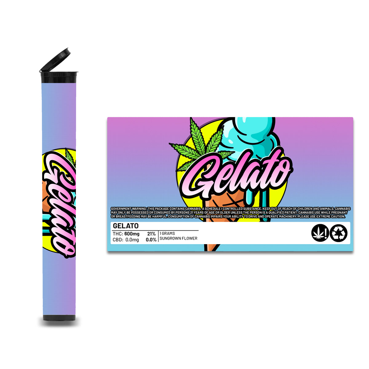 Gelato Pre Roll Pop Tops 1g Green Buddha Packaging