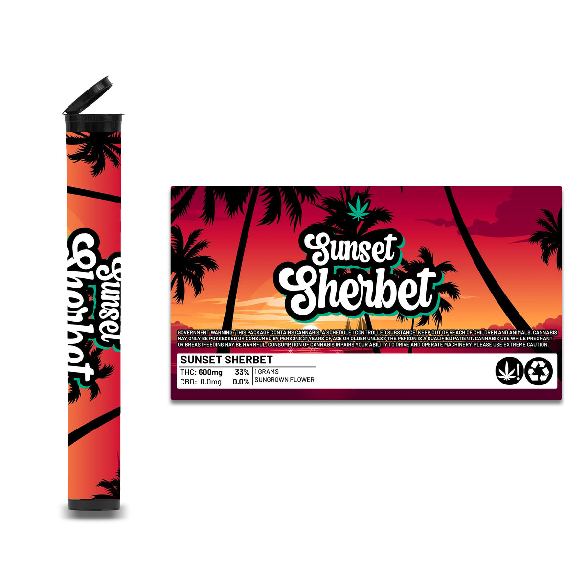 Sunset Sherbet Pre Roll Pop Tops 1g Green Buddha Packaging