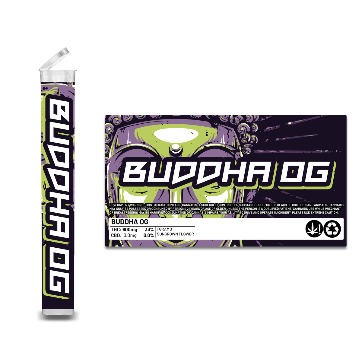 Buddha Og Pre Roll Pop Tops 1g Green Buddha Packaging